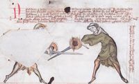Aus: Jeffrey L. Forgeng, The Medieval Art of Swordmanship. A Facsimile & Translation of Europe's Oldes Personal Combat Treatise Royal Armouries MS I.33, S. 26.